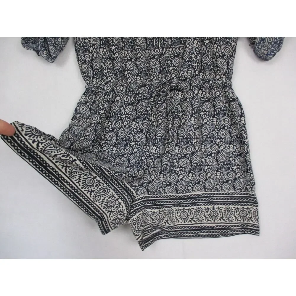 Ann Taylor LOFT Romper Womens 00P Blue Paisley Shorts Roll Tab Top XSP XS Petite - Picture 7 of 16